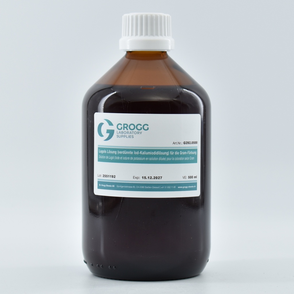 Lugol's solution (diluted iodine-potassium iodide solution) for Gram stain