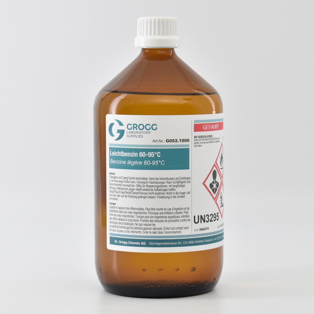 Leichtbenzin 60-95°C (Diese Ware wurde zu einem begünstigten Satz versteuert; sie darf daher nicht als Treibstoff verwendet werden. Widerhandlungen werden nach dem Mineralölsteuergesetz geahndet)