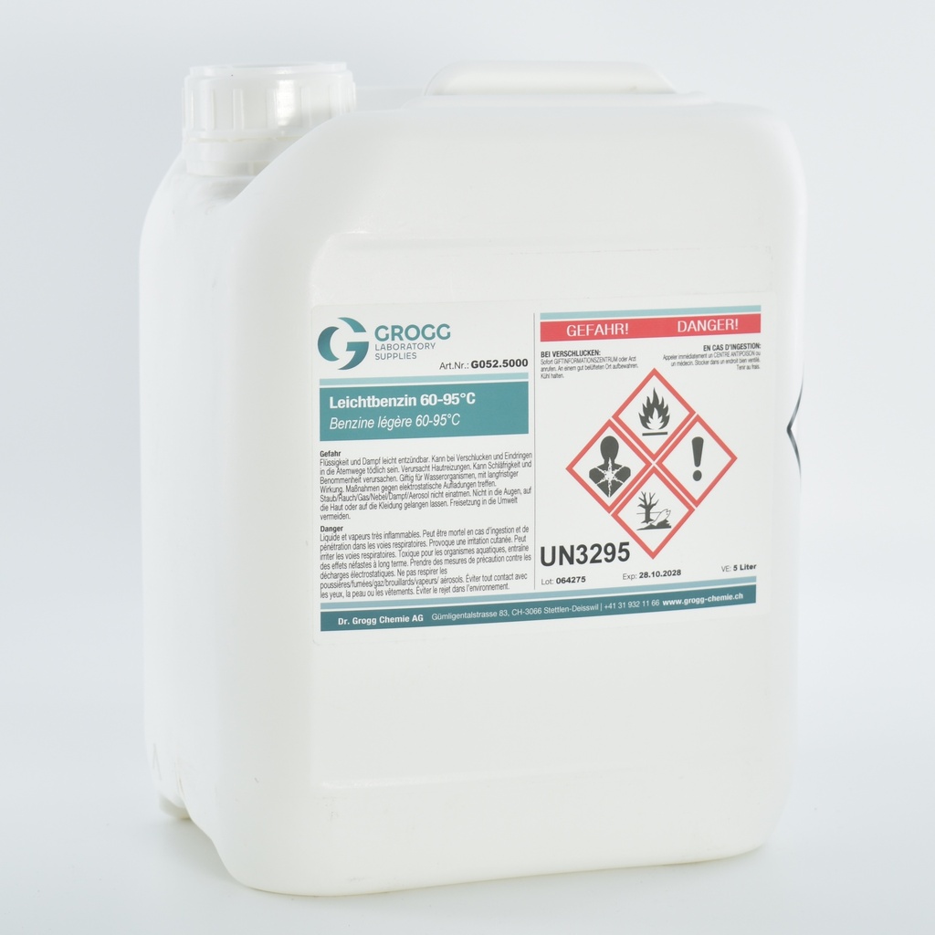 Benzine légère 60-95°C (Cette marchandise a été imposée à un taux de faveur ; elle ne peut donc pas être utilisée comme carburant. Les infractions sont sanctionnées conformément à la loi sur l'imposition des huiles minérales)