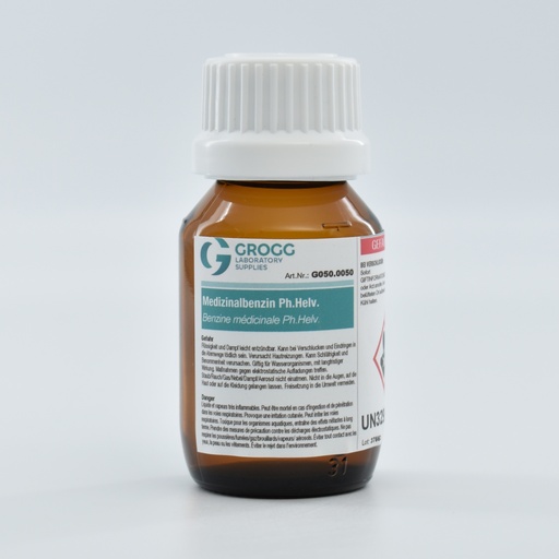 [G050.0050] Benzine médicinale Ph.Helv. (Cette marchandise a été imposée à un taux de faveur ; elle ne peut donc pas être utilisée comme carburant. Les infractions sont sanctionnées conformément à la loi sur l'imposition des huiles minérales)